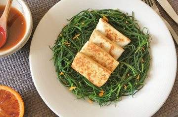 tagliata di tofu con agretti alla salsa ponzu