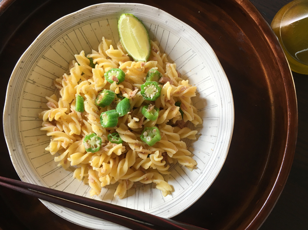 fusilli con tonno e okra