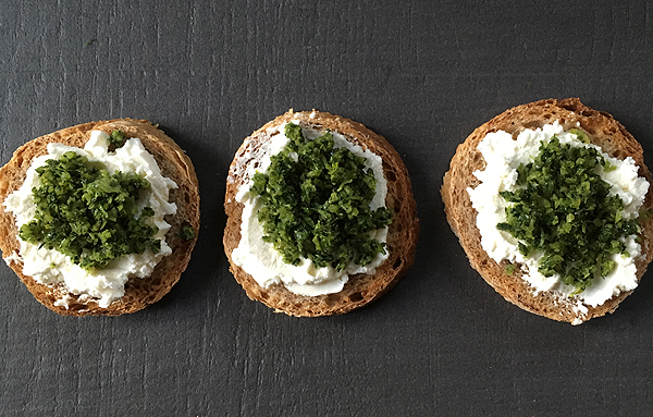 Tartine con foglie di sedano