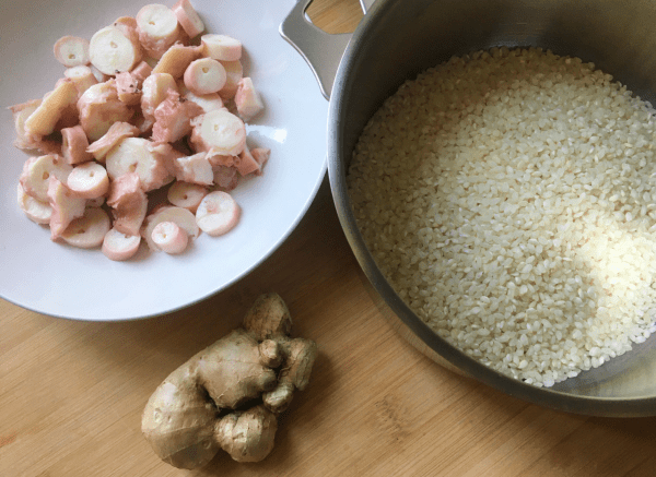 riso bollito con polpo e zenzero