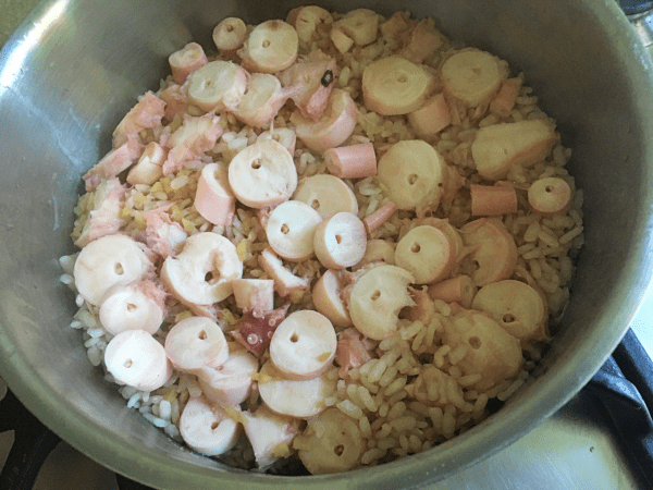 riso bollito con polpo e zenzero