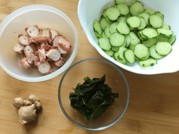 insalata di polpo e cetriolo e zenzero