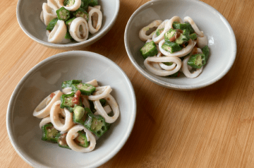 insalata di calamari okra con ume e wasabi