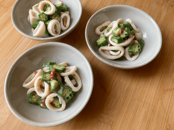 insalata di calamari okra con ume e wasabi