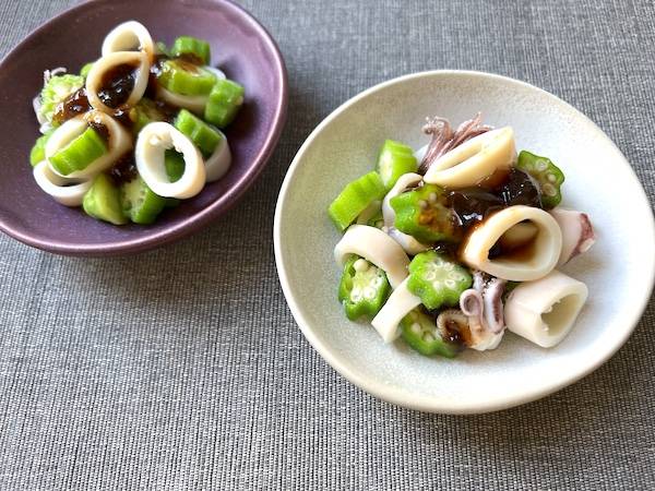 Insalata di calamari e okra con ponzu in gelatina