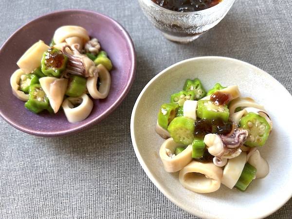 insalata di calamari e ocra con salsa ponzu in gelatina